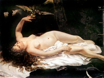 Animal Painting - Mujer con un loro Realismo Realista pintor Gustave Courbet aves